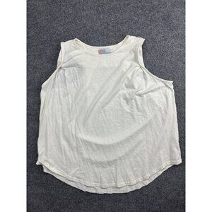 FP Beach Tank Top Womens Large White Scoop Neck Linen Cotton Jersey Relaxed